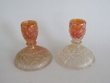 2 Vintage Imperial Glass #675 Peach Depression Glass Tree of Life Candleholders picture
