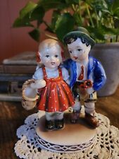 Vintage Occupied Japan Boy & Girl with Basket & Flowers Ceramic Figurine 6 inch picture