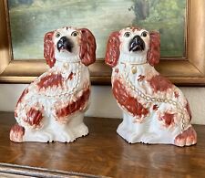 Pair of Antique English Staffordshire Spaniel Mantel Dogs Statues picture