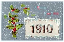 1910 New Year Snow Winter Holly Berries Embossed Unposted Antique Postcard picture