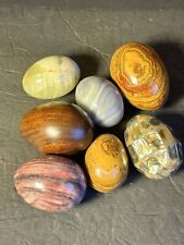 VINTAGE Lot 6 Stone Marble Granite Alabaster2-1 /2 Eggs +1 Wood Egg picture