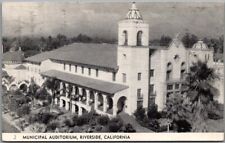 RIVERSIDE, California Postcard MUNICIPAL AUDITORIUM Bird's-Eye View 1949 Cancel picture