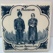 Holland America Line Ms. MAASDAM Delft Coaster Tile Ship Souvenir Dutch Couple picture