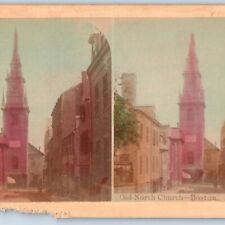c1880s Boston, MA Old North Church Stereoview Hand Colored Real Photo Mass V28 picture
