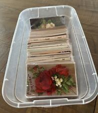 HUGE LOT of 150~Vintage Antique Greetings POSTCARDS-with Flowers~In Sleeves~ picture