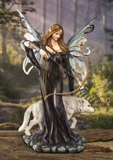 Moon Goddess Artemis Fairy with White Snow Wolf Drawing Bow and Arrow Statue picture
