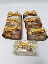 Vintage Regal Silver Plated Cuff Napkin Rings W/Brass Bow Accents Oval Set of 7 picture