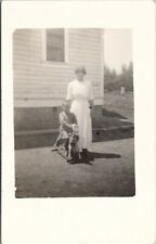Rppc Mom with Son on Antique Wooden Rocking Horse c1915 Postcard U2 picture