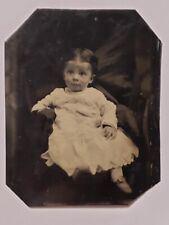 Antique 6th Plate Western Tintype Photo Very Cute Young Dress Girl Precious Look picture