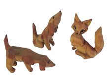Vintage Wood Carved Folk Art Hunting Dogs And Fox Signed J.D. 2