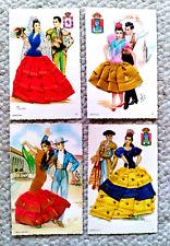 Lot Of 4  Embroidered Spanish Dancers  Postcards from Spain 3 have Coat of Arms picture