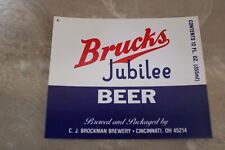 Vintage C. J. Brockman Brewery Brucks Jubilee Beer Label Cincinnati, Ohio picture