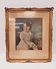 Antique Large Tinted Painted Photograph Girl Portrait London Ornate Frame picture