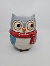 Gray Hoot Owl Cookie/Treat Jar Red Polka Dot Scarf 2012 picture