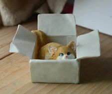 Cute Kitten Cat In Box Statue Fairy Sculpture Tabletop Figurine Home Decor Gifts picture