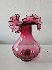 Vintage Cranberry Glass Ruffled Vase 7.5