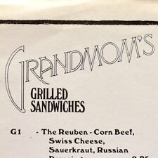Vintage 1980s Grandmom's Grilled Sandwiches Cafe Restaurant Menu picture