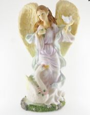 Angel Figurine Statue Holding Dove with Goose at Feet Wings Sparkle 15
