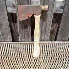 Vintage forged Steel Head Hatchet off white wood handle picture