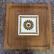 Vintage MCM Georges Briard Cheese Board Charcuterie Tile Wood Metallic Feet 13.5 picture