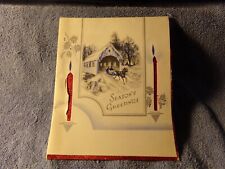 Vintage Christmas Card 1940s Roy Craft Canada, Covered Bridge, Candles picture