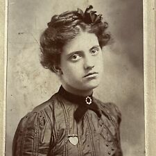 Antique Mini Cabinet Card Photograph Beautiful Young Woman Heart Pin Those Eyes picture