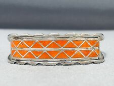 MESMERIZING VINTAGE ZUNI CORAL INLAY STERLING SILVER BRACELET picture