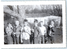 Vintage Photo 1940s, Boy Scout Troop, back yard eating a snack, B 5x3.5 picture