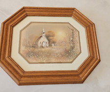 Vintage Home Interior Homco Country Church picture in octagon frame 14.5”x17.5” picture