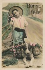 Child and Dog Bonne Fete Greetings Postcard picture