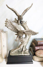Large King Of The Skies Electroplated Silver Bald Eagles Taking Flight Statue picture