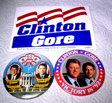 1992 Bill Clinton - Al Gore Campaign Pinback Buttons & Bumper Sticker Lot 0f 3 picture