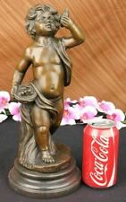 Puti Cherub Angel Boy with Bird Marble Base Figure Sculpture Statue Bronze Sale picture