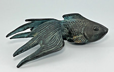 Vintage Bronze Metal Patina Koi Fish Figurine Décor Paperweight picture