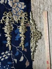 Vintage Solid Brass Ribbon Swags & Ornate Applique Laurel Branch w/ Roses 3 pcs picture