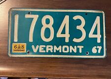 Vermont 1967 Auto License Plate Vintage - last registered 1968 picture