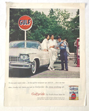 Gulf Print Ad 1957 Gulfpride Motor Oil Car Gas Pump picture