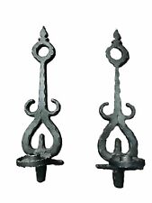 Sconce Homco Black Metal Medival Gothic Revival Wall Mount Candle Holders 19” picture
