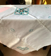 VINTAGE IVORY LINEN TABLECLOTH~ UNUSUAL HANDWORKED  EMBROIDERY 38