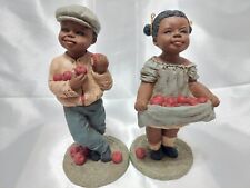 TWO VINTAGE M HOLCOMBE GOD IS LOVE FIGURINES #56 ADAM & #29 TARA KIDS W/ APPLES picture