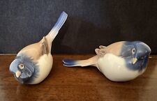 PAIR of Vintage 1950s BING & GRONDAHL Blue Birds Porcelain Figurines Denmark picture