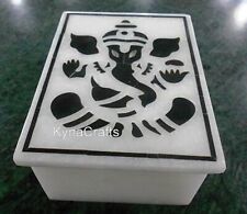 6x4 Inches Earring Box Inlaid with Lord Ganesha Pattern White Marble Jewelry Box picture