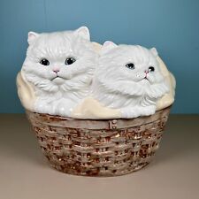 Vintage 1970s Alberta's Mold Kittens in a Basket Cookie Jar Container White Cats picture