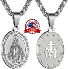 Medalla Milagrosa De La Virgen Collar Cadena Con Dije Plateado Proteccion Regalo picture