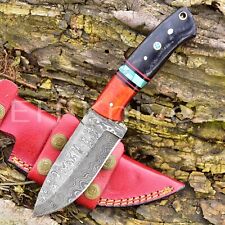 CUSTOM HAND FORGED DAMASCUS STEEL HUNTING SKINNER EDC KNIFE WOOD HANDLE 810 picture