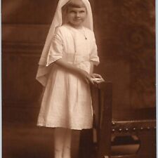 c1900s Cute Little Church Girl Photo Holding Book Christian Antique B9 picture