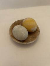 Two Vintage Stone Eggs with Stone Dish picture