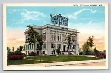 City Hall Wausau Wisconsin WI Old Vtg Postcard View 1920s Work for Wausau Sign picture