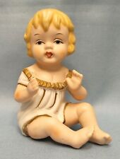 Vintage Bisque Upright Sitting Piano Baby with Blond Hair, Blue Eyes, Red Lips picture