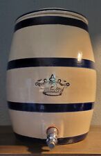 vintage Ransbottom stoneware drink dispenser with blue stripes 2 gallon picture